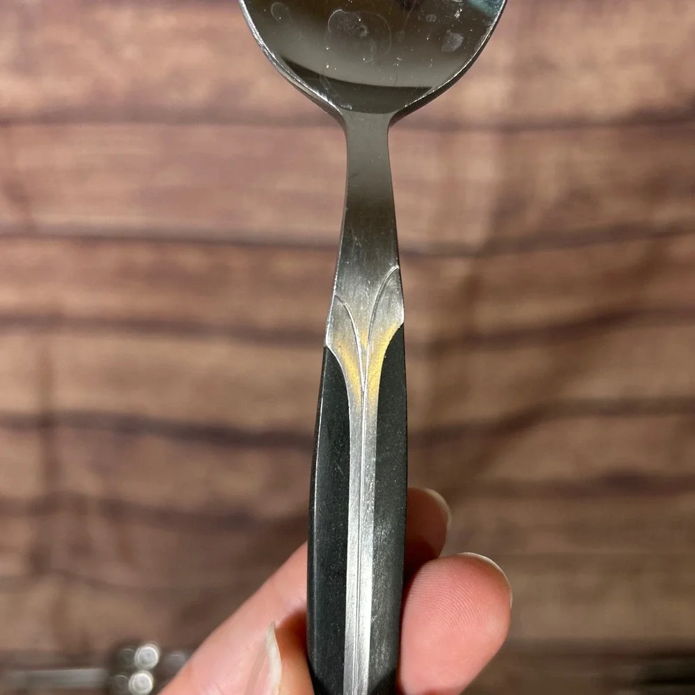 Cosmos Prod Co 1961 Vintage MCM Stainless Flatware 50pc Black Resin Silver Japan
